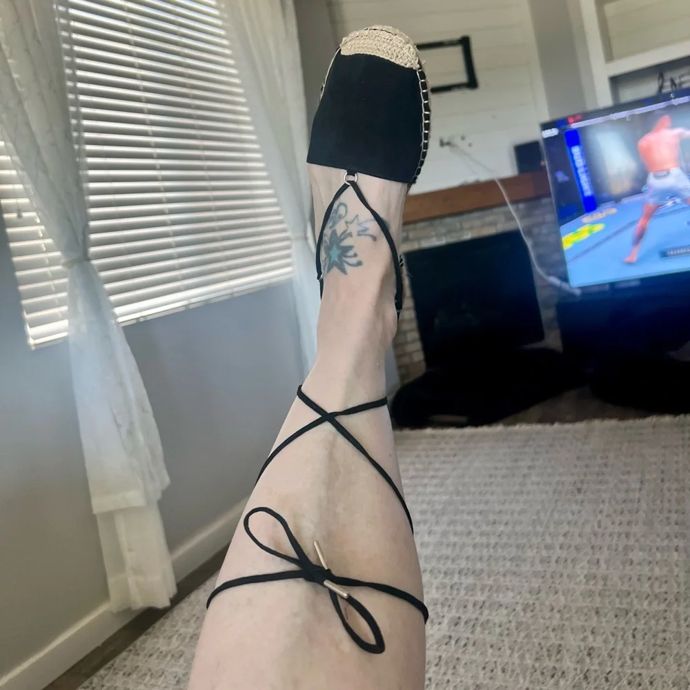 Black Forever 21 Espadrille Lace-Up Flats